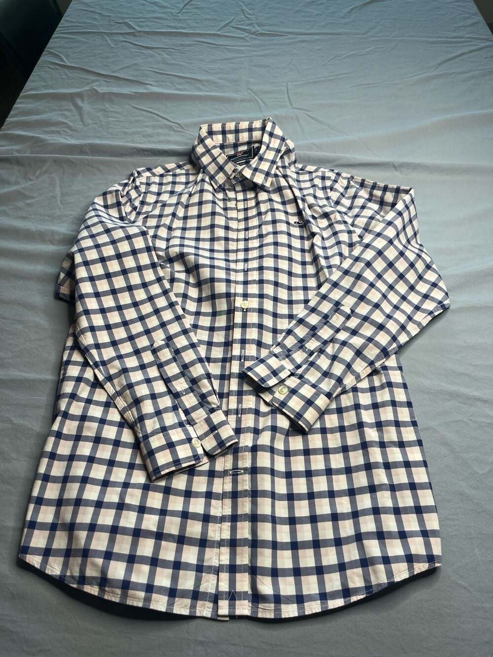 Vineyard Vines Performance Whale Shirt Blue and Pink Plaid Button Down XL
